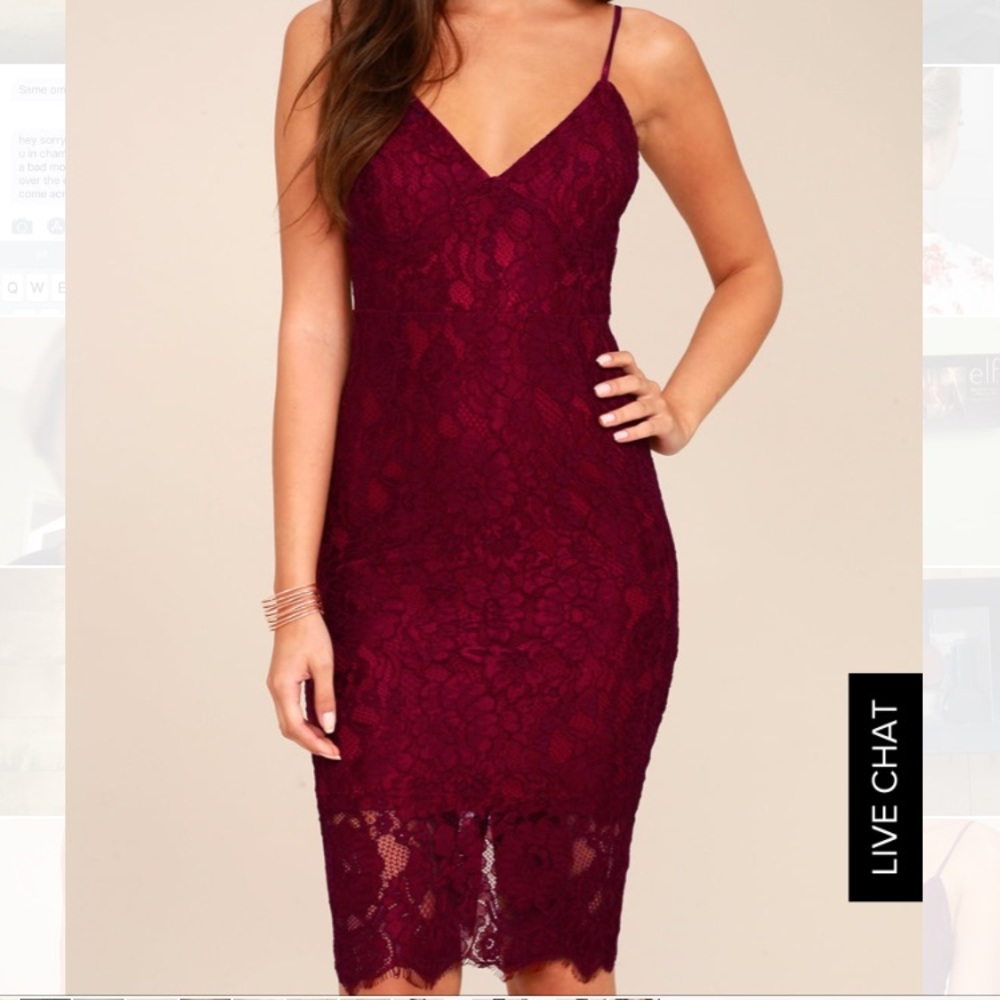 Lulu’s burgundy lace bodycon dress